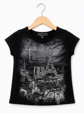 Hello Paris Eiffel Tower Notre Dame Graphic Tee 4/6Y Y2K Style